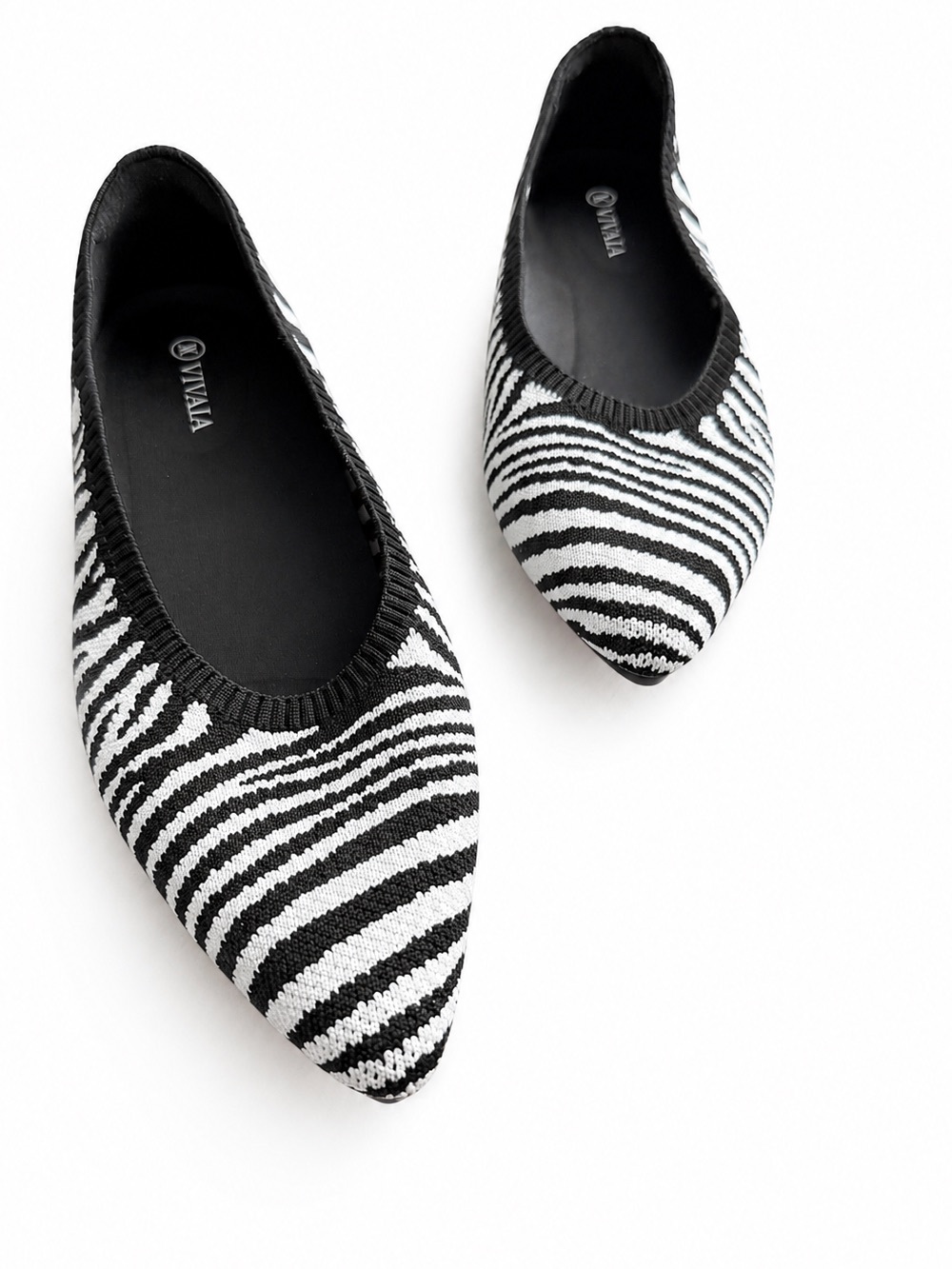 Vivaia Pointed-Toe Ballet Flats Animal Print Zebra Black White Slip On size 41